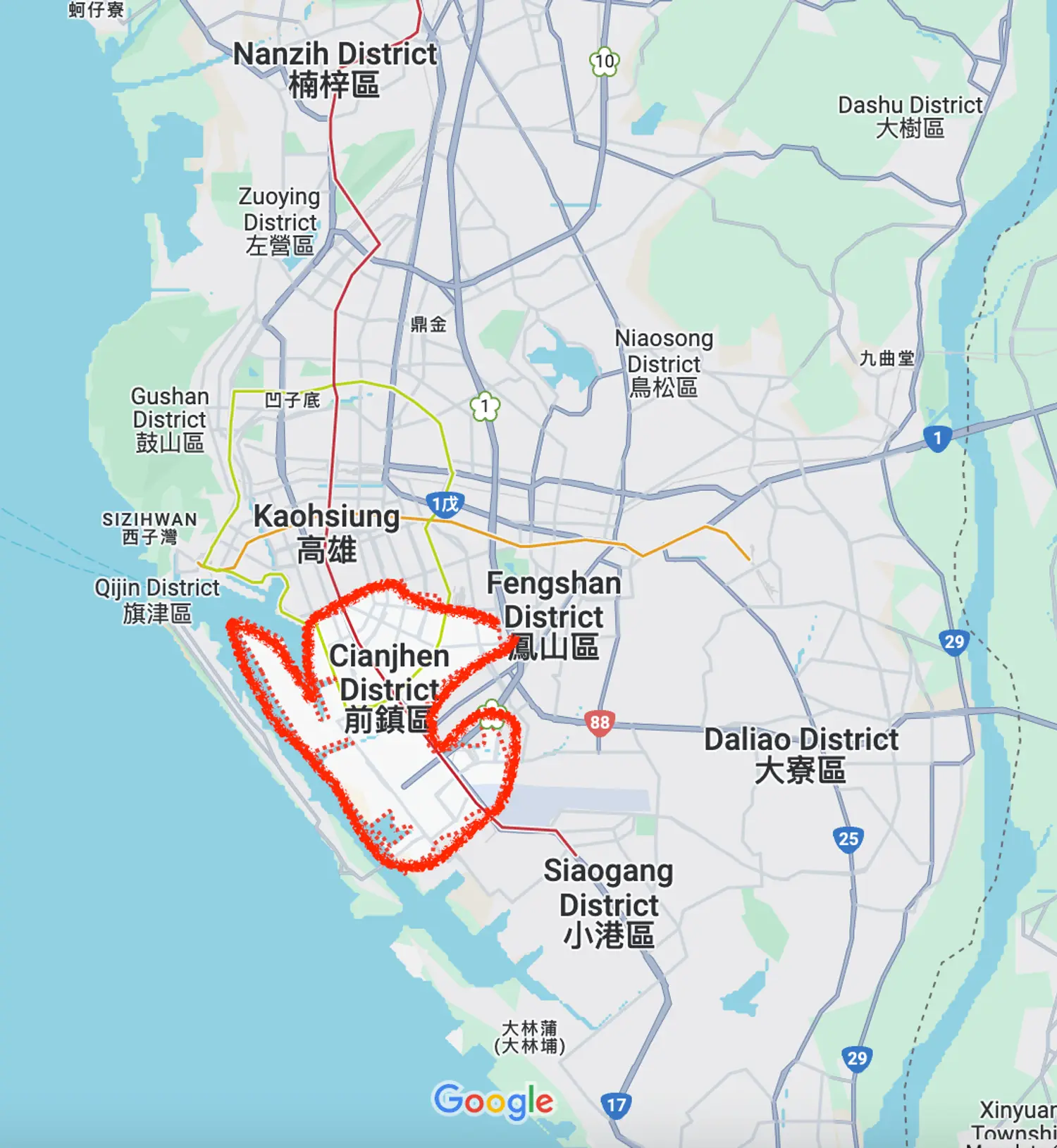 Map of Cianjhen district, Kaohsiung