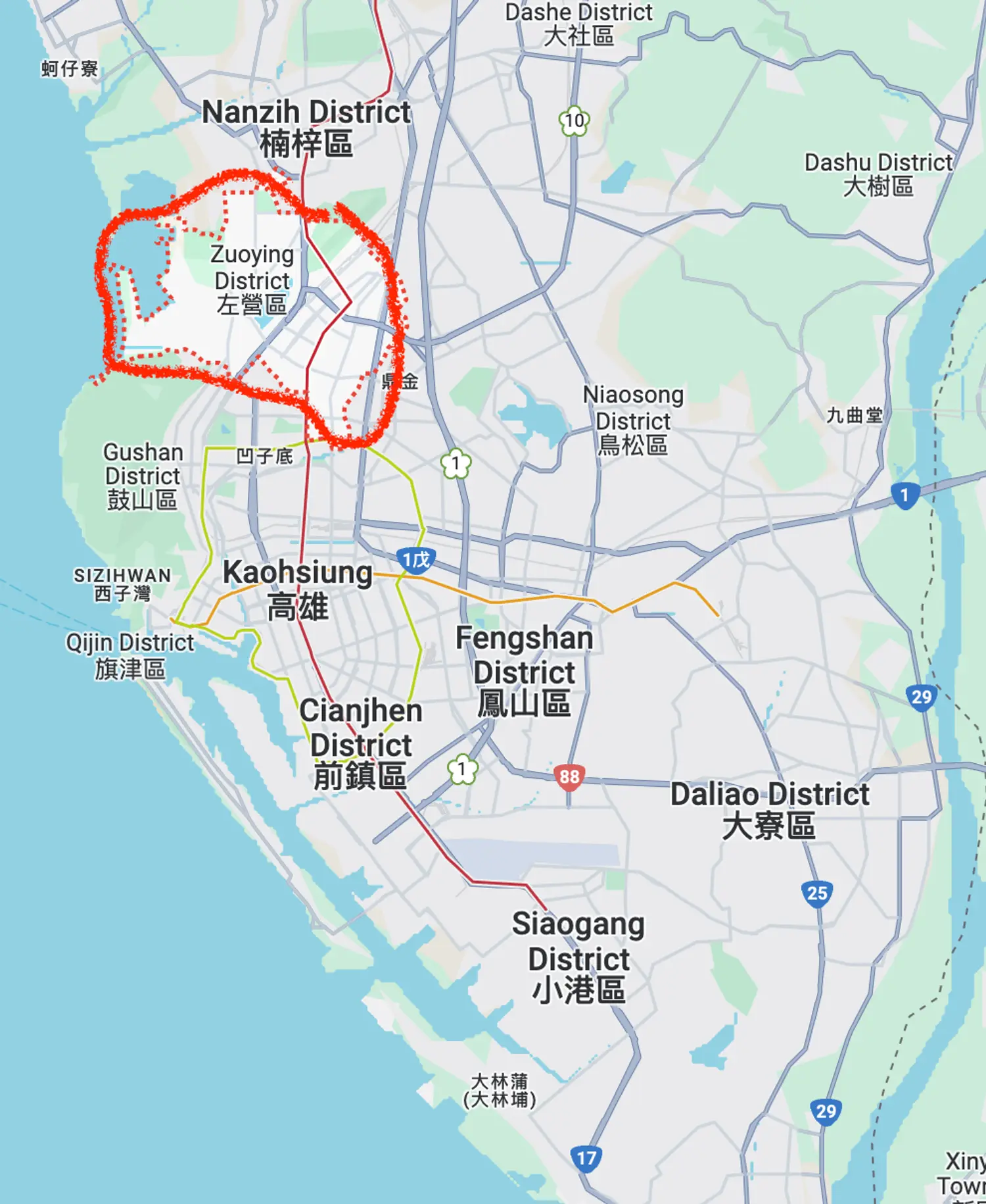 Map of Zuoying district, Kaohsiung