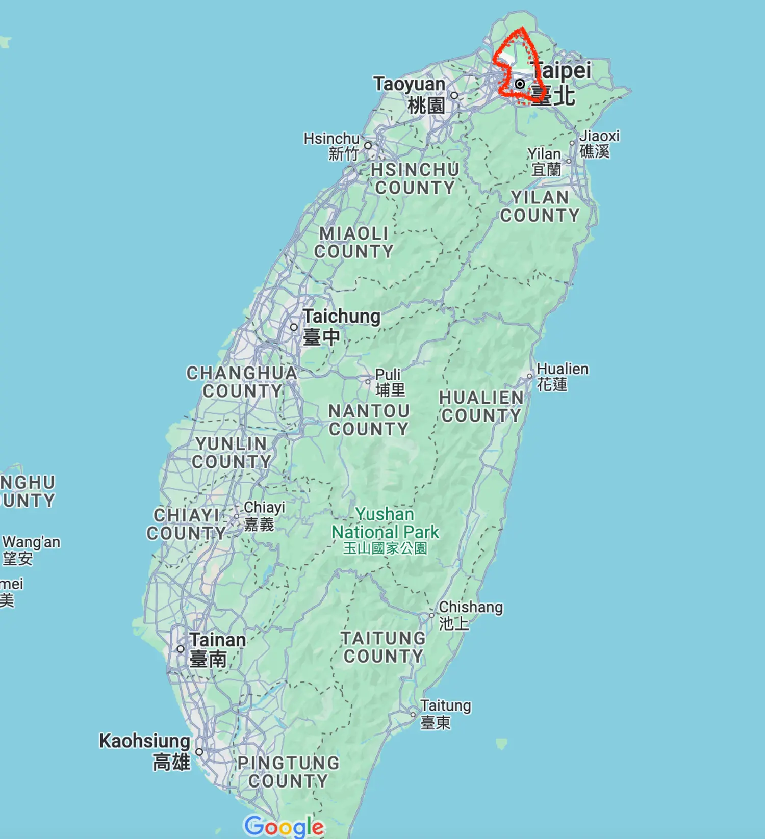 Map of the location of Taipei in Taiwan