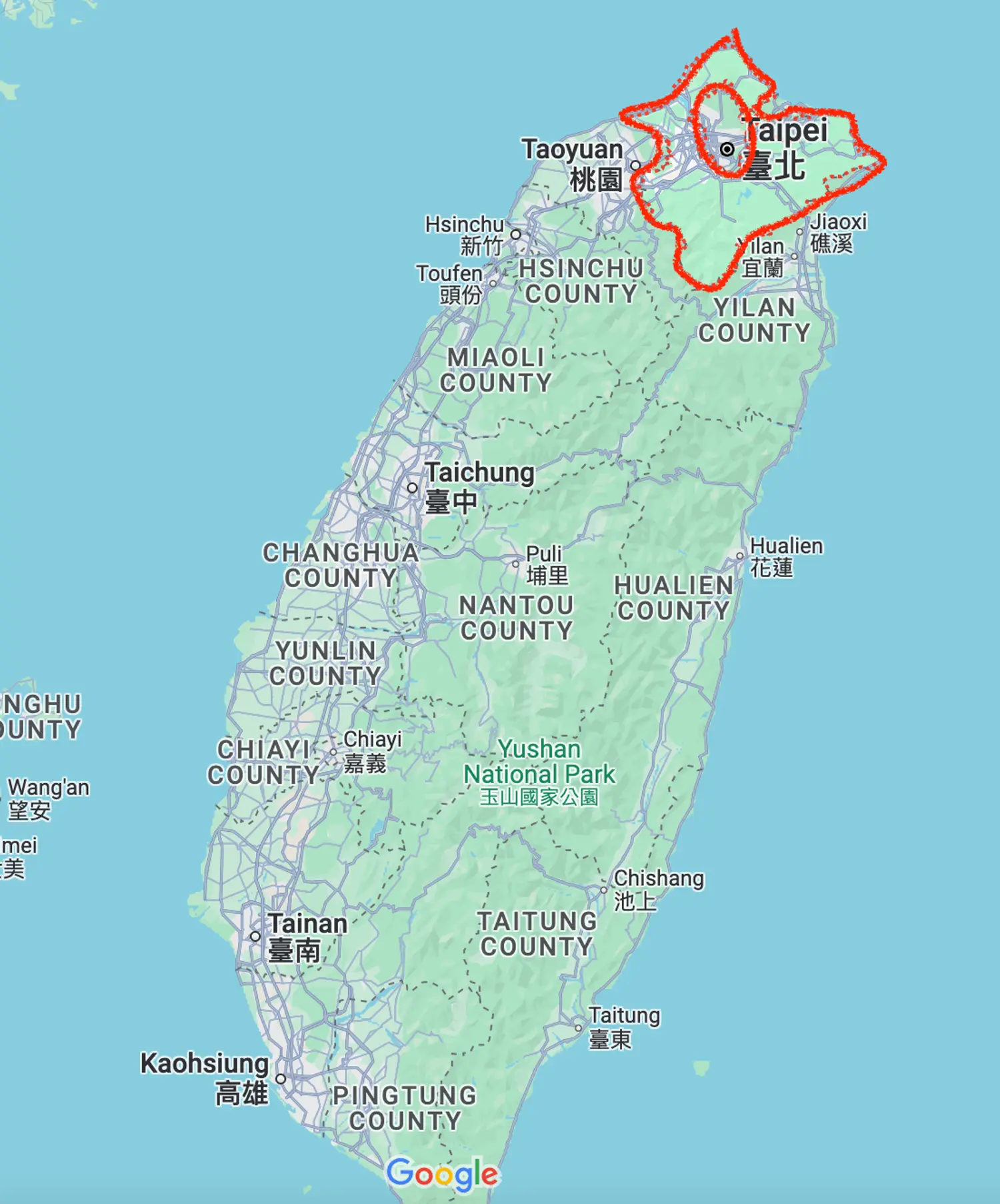 Map of the location of New Taipei in Taiwan