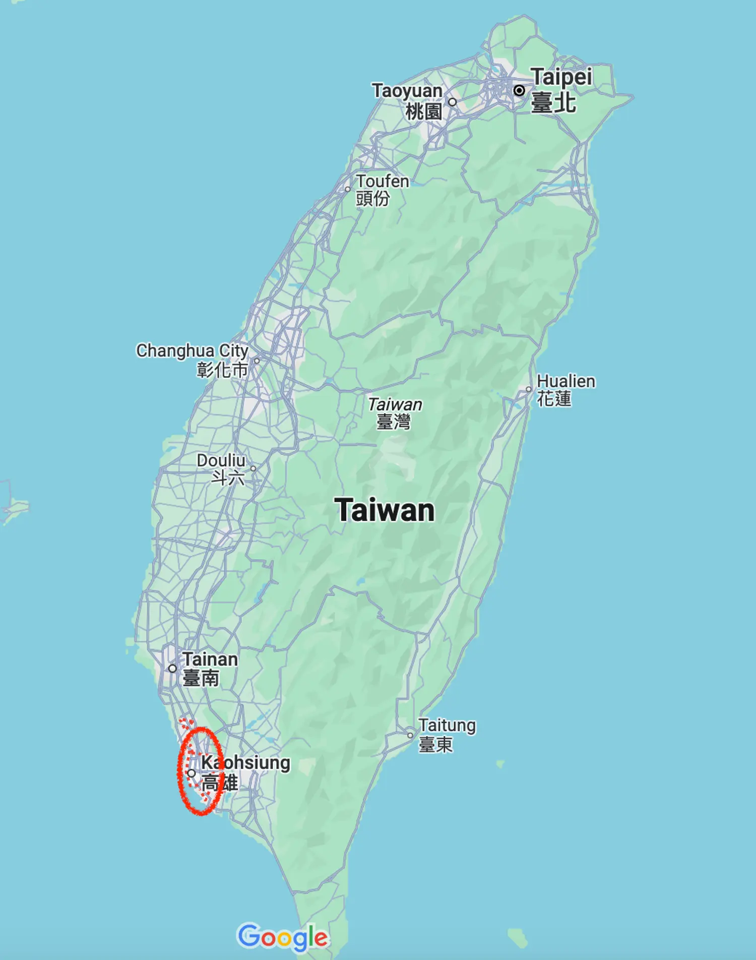 Map of the location of Kaohsiung in Taiwan